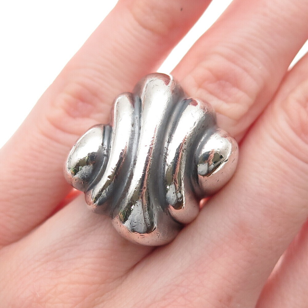 925 Sterling Silver Vintage Mexico Modernist Oxidized Ring Size 5.75